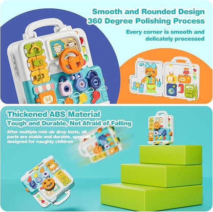 Montessori Busy Board for 1-3 Year Olds - Musical Sensory Toy for Motor Skills, Learning Travel, Perfect Gift for Boys & Girls 12-18 Months