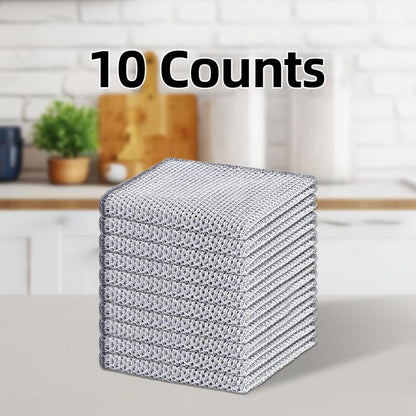 10 Counts Dishwashing Rags, Multipurpose Non-Scratch Wire Cloths for Wet and Dry Use, Reusable Kitchen Cleaning Cloths, Silver Removable, Washable