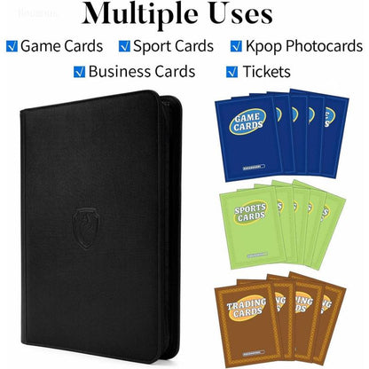 9-Pocket PU Cover Zipper Trading Card Collection Album - Sturdy 360 Side-Loading Binder for MTG, TCG, Sports Cards (Pink)