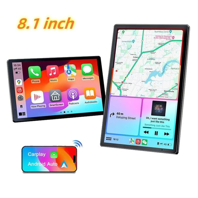 New 8.1-Inch Portable Carplay and Android Auto In- Smart Display, Audio Receiver, with Mirror Link, Bluetooth Connection, Voice Control, and GPS Navigation Supporting . Gifts for Men, Wireless Car Tablet Radio Ultimate Portable Car Play Adapter