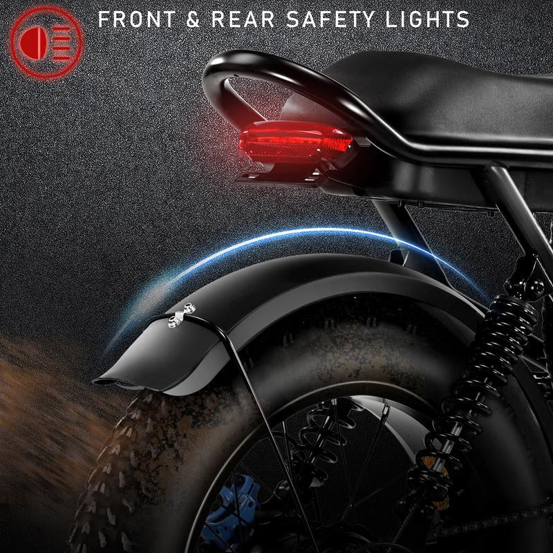 DRIFT.SLIDE 1500W Peak Power Electric Bike for Adults, 28 MPH 60 Miles Electric Moped Style Bike, 48V 20.8 Ah UL 2849 Removable Battery, 7 Speed 20" All Terrain Fat Tire Ebike (J1) Bicycle Light