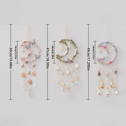 Hangable Room Decor Moon & Butterfly & Flower Design Dream Catcher, Artificial Crystal Hanging Decor, Home Deocr Sun Catcher for Garden Window Living Room Bedroom, Bedroom Decor, Serene Atmosphere Gifts for Girlfriend