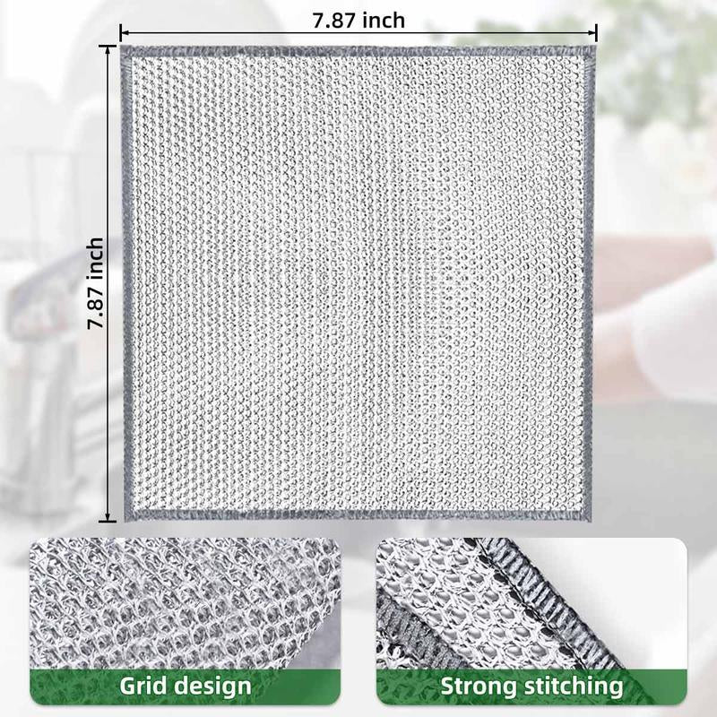 10 Counts Dishwashing Rags, Multipurpose Non-Scratch Wire Cloths for Wet and Dry Use, Reusable Kitchen Cleaning Cloths, Silver Removable, Washable