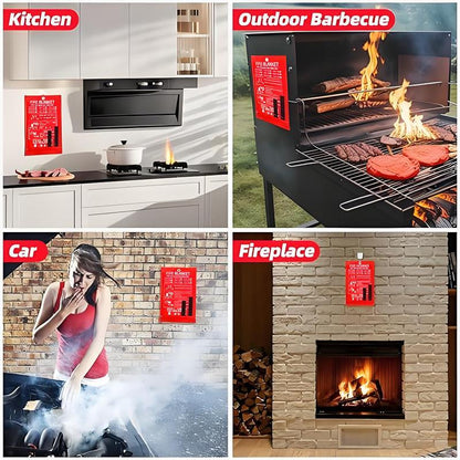 Emergency Fire Blanket - 4 Pack - Fiberglass Fire Suppression Blanket for Kitchen, 40" X 40" Fire Blanket for Home