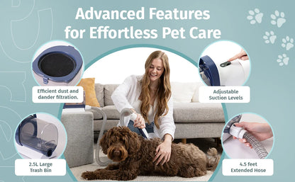 Pet Grooming Vacuum Kit All Inclusive with Paw Trimmer & Nail Grinder - 11000Pa Powerful Suction with HEPA Filter