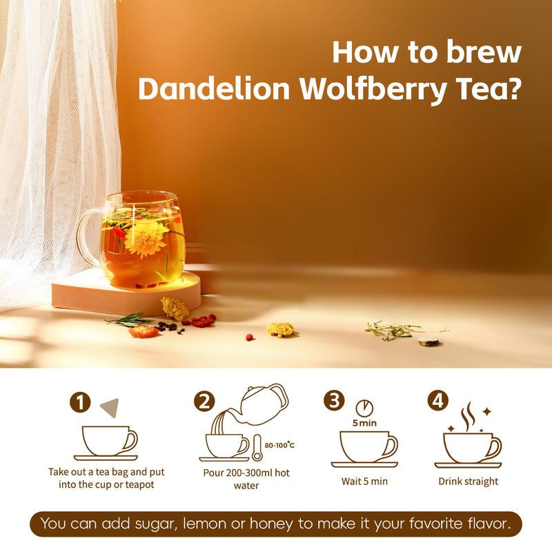 Dandelion Wolfberry Tea [LB] Dandelion Goji Berry Tea - 100% Natural - Dandelion Leaves & Roots | 150G per Pack | Caffeine Free