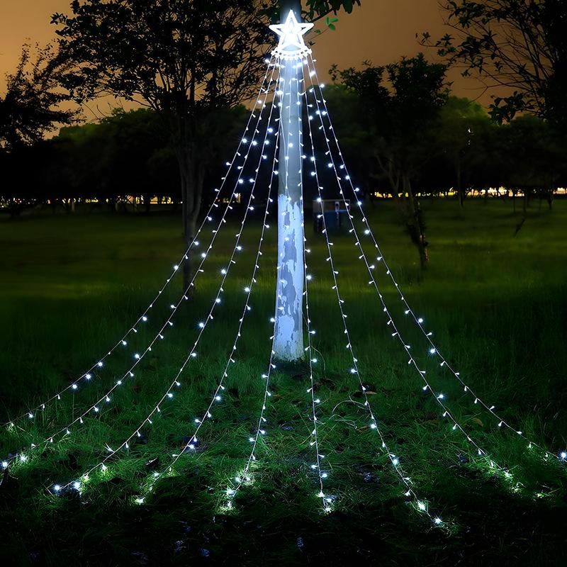 Solar Powered Waterfall Decorative Light, Star Waterfall Tree Light 8 Modes, Suitable for Outdoor Decoration Garden Yard Terrace Holiday Decoration