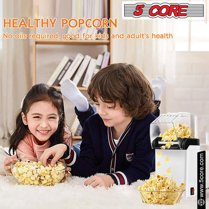 5 Core Popcorn Machine 16 Cup Hot Air Popper Mini Portable Electric Pop Corn Maker White