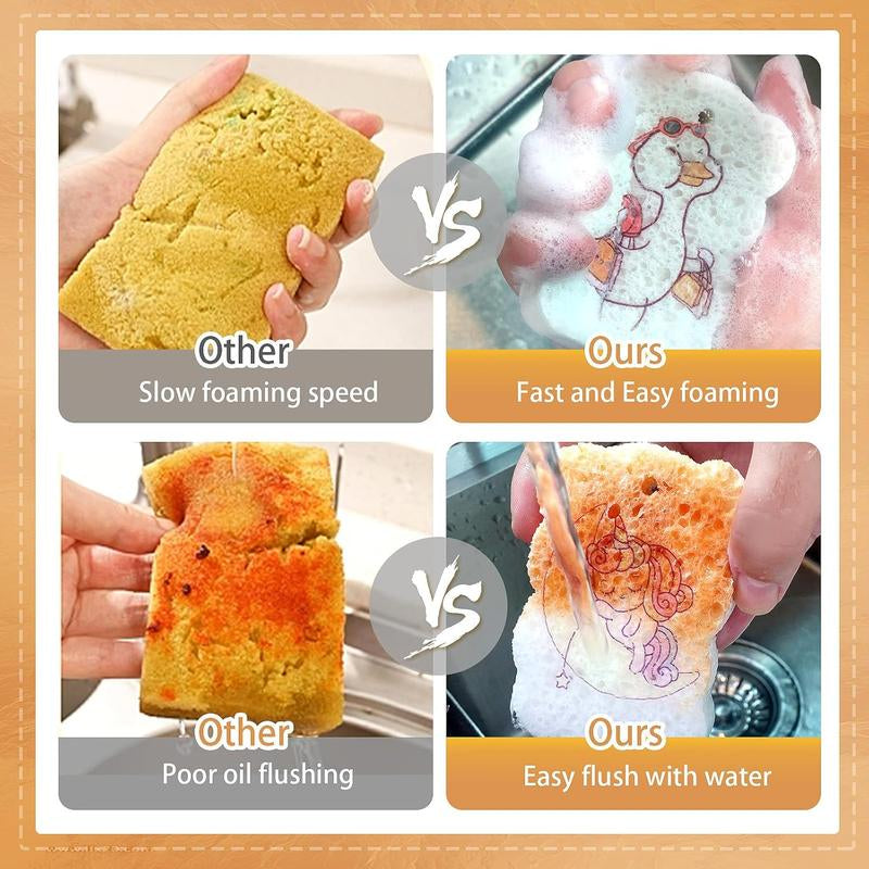 9 Pack Cartoon Dish Sponges for Washing, Eco Friendly Heavy Duty Kitchen Sponges, Compressed Non-Scratch Scrub with Ropes for Household, Cookware, Bathroom, Car Wash Sponge Funny Cut-Outs for Kids