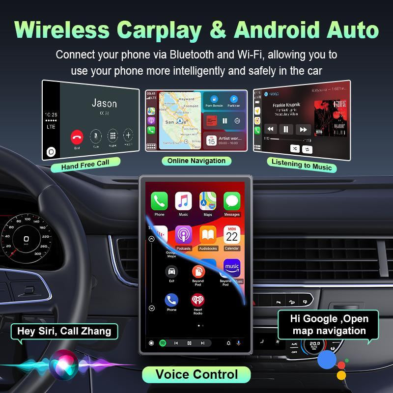 New 8.1-Inch Portable Carplay and Android Auto In- Smart Display, Audio Receiver, with Mirror Link, Bluetooth Connection, Voice Control, and GPS Navigation Supporting . Gifts for Men, Wireless Car Tablet Radio Ultimate Portable Car Play Adapter