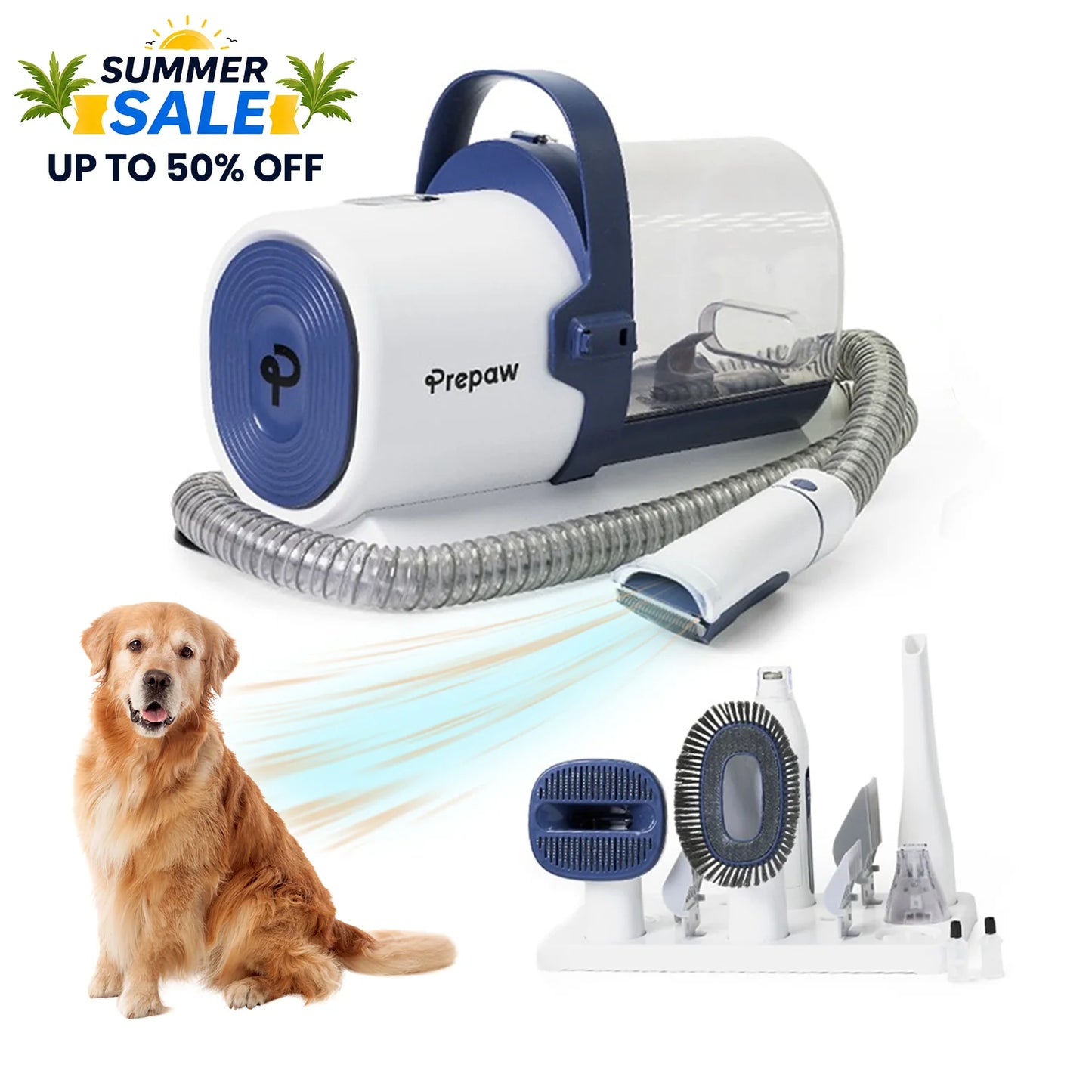 Pet Grooming Vacuum Kit All Inclusive with Paw Trimmer & Nail Grinder - 11000Pa Powerful Suction with HEPA Filter