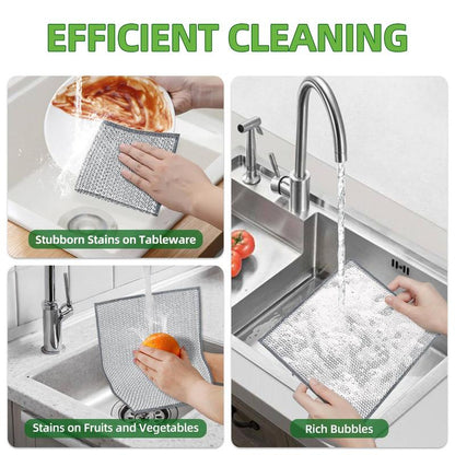 10 Counts Dishwashing Rags, Multipurpose Non-Scratch Wire Cloths for Wet and Dry Use, Reusable Kitchen Cleaning Cloths, Silver Removable, Washable