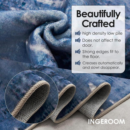 Washable Area Rug, Area Rug for Living Room, Soft Area Rug for Bedroom, Abstract Design, Stain Resistant Rugs, TPR Anti-Slip Backing, Non Shedding, Blue Area Rug