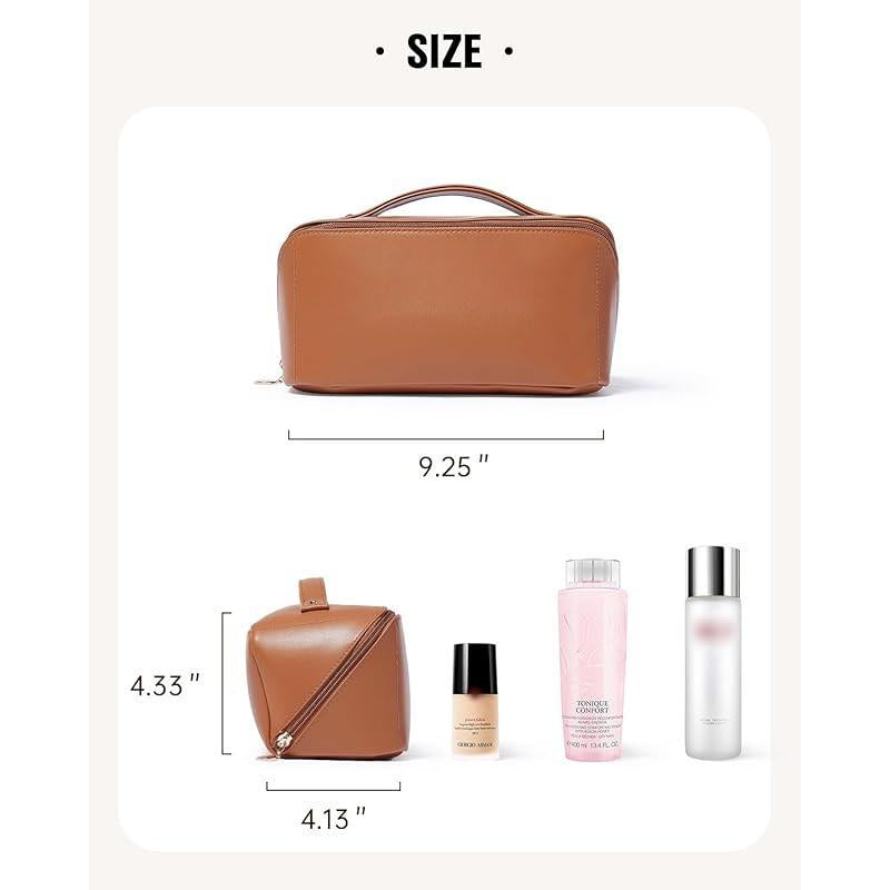 Travel Makeup Bag, Large Capacity Cosmetic Bags for Women, Waterproof Portable Pouch Open Flat Toiletry Bag Make up Organizer with Divider and Handle