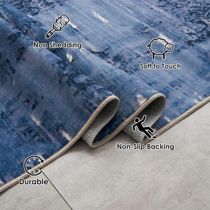 Washable Area Rug, Area Rug for Living Room, Soft Area Rug for Bedroom, Abstract Design, Stain Resistant Rugs, TPR Anti-Slip Backing, Non Shedding, Blue Area Rug