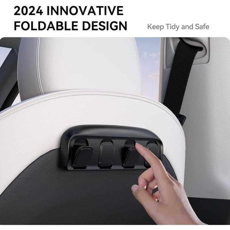 2-Pack Foldable Hidden Car Seat Hooks for Tesla Model Y and 3 Accessories 2025 2024 2023 2022 2021 Upgraded Anti-Drop Hangers Bags Purses