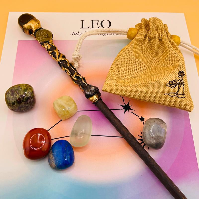 [Magic Crystal] Zodiac Crystal Magic Wand (With No Light) and Zodiac Crystal Stones Set - Handcrafted Wand & Constellation Stones - Cosplay, Magic Props, Gemstone Collection, Party Supplies, Fun Fidget Toy, Holiday Decor - Gift for Christmas, New Year