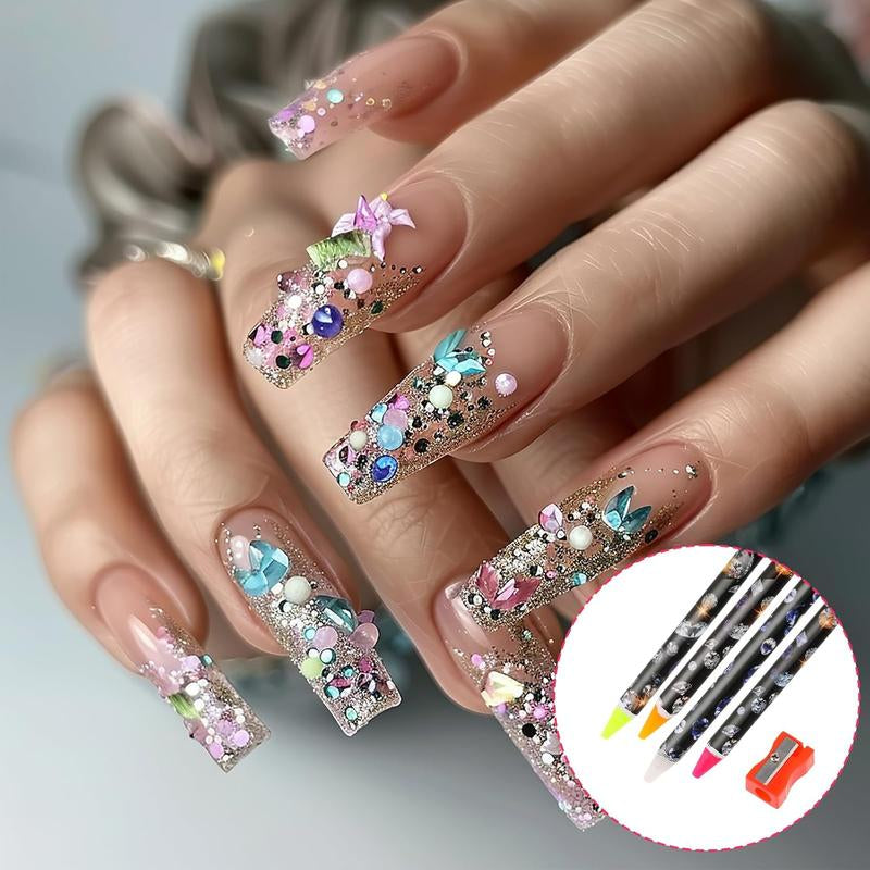 4 Count Rhinestone Picker Tool Rhinestone Applicator Adhesive Wax Pencil Art Tools Pick up Tools Point Drill Pen Dotting Wax Pencil with Pencil Sharpener for Art DIY
