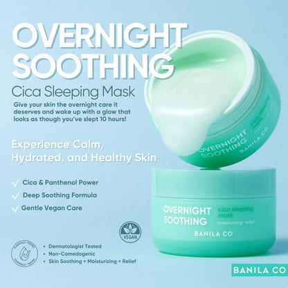 Banila Co Overnight Soothing Cica Sleeping Mask | Centella Asiatica Water for Calming Skin | Panthenol for Intense Hydration | Korean Facial Skincare Non-Comedogenic | Vegan |