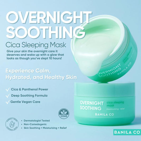 Banila Co Overnight Soothing Cica Sleeping Mask | Centella Asiatica Water for Calming Skin | Panthenol for Intense Hydration | Korean Facial Skincare Non-Comedogenic | Vegan |