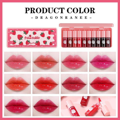 Strawberry Dyed Velvet Lipstick Set, Long Lasting Liquid Lip Gloss, Moisturizing Lip Stain, Suitable for All Occasions Lip Makeup, Girls and Women Makeup Accessories, Christmas, Christmas Gift