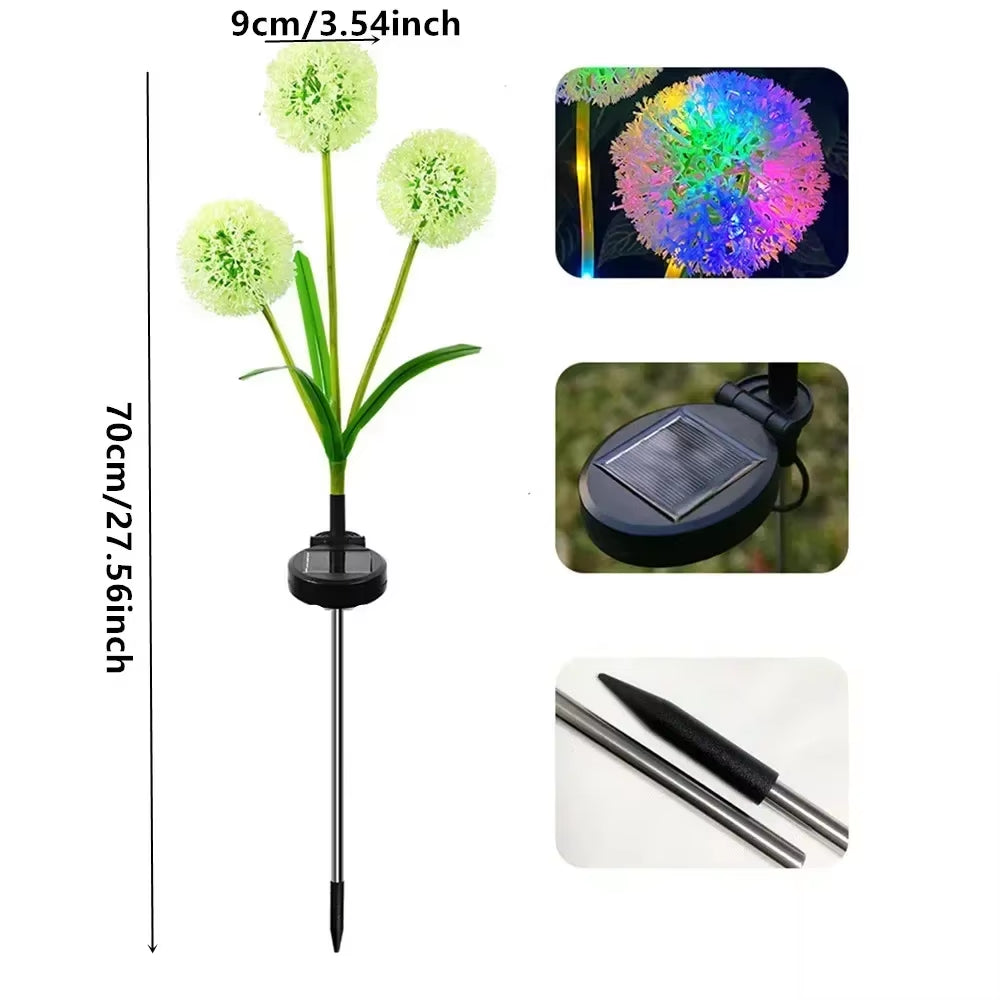 Solar Outdoor Dandelion Lights, LED Color Scallion Ball Lights, Lawn Lights, for Garden, Patio, Walkway, Lawn Decoration
