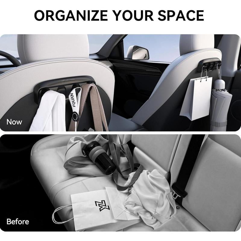 2-Pack Foldable Hidden Car Seat Hooks for Tesla Model Y and 3 Accessories 2025 2024 2023 2022 2021 Upgraded Anti-Drop Hangers Bags Purses
