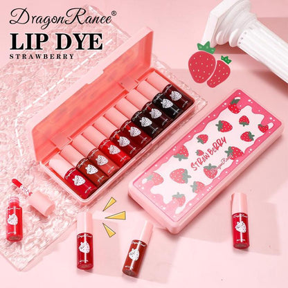 Strawberry Dyed Velvet Lipstick Set, Long Lasting Liquid Lip Gloss, Moisturizing Lip Stain, Suitable for All Occasions Lip Makeup, Girls and Women Makeup Accessories, Christmas, Christmas Gift