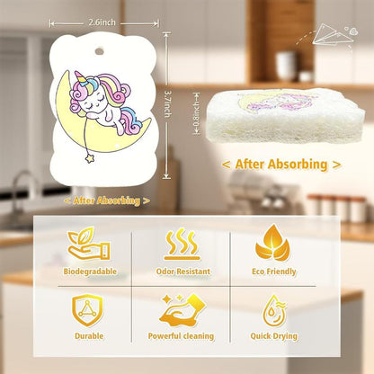 9 Pack Cartoon Dish Sponges for Washing, Eco Friendly Heavy Duty Kitchen Sponges, Compressed Non-Scratch Scrub with Ropes for Household, Cookware, Bathroom, Car Wash Sponge Funny Cut-Outs for Kids