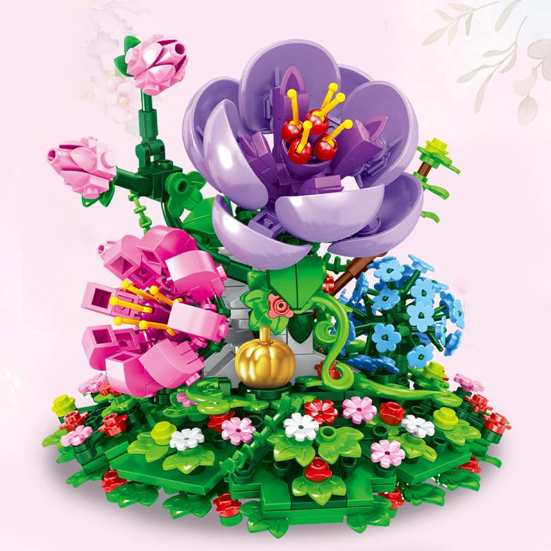 Bonsai Building Block Set - 602 Pcs Violet Building Blocks with Simulated Violet Flower, Includes Exquisite Gift Box for Home Decoration