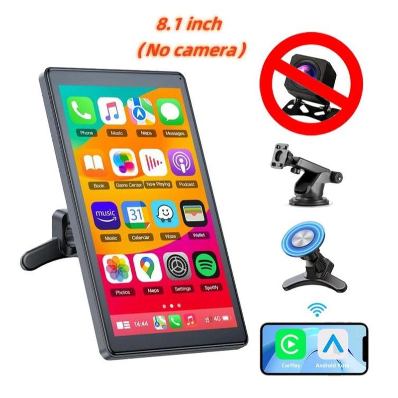 New 8.1-Inch Portable Carplay and Android Auto In- Smart Display, Audio Receiver, with Mirror Link, Bluetooth Connection, Voice Control, and GPS Navigation Supporting . Gifts for Men, Wireless Car Tablet Radio Ultimate Portable Car Play Adapter