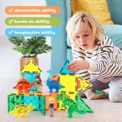 Magnetic Tiles Dinosaur Set,Animals Magnet Building Blocks Toys,Stem Educational Toy Gifts for Boys and Girls,Birthday Present for Kids