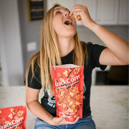 Krackcorn Popcorn Large 6-Pack Bundle + a FREE Bag! Three Flavors. Original Caramel. Cheddar Cheese. Jalapeno Heat. Award Winning Snack. Family Business. Gluten Free. Non-Gmo Corn. No High Fructose.