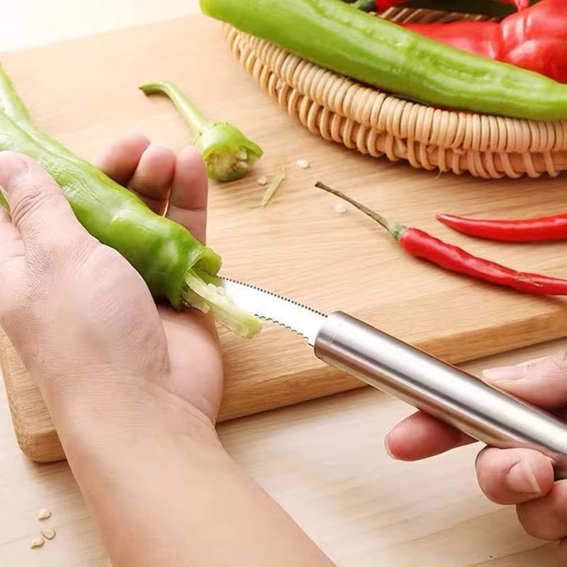 1Pcs Vegetable Fruit Coring Tool Pepper Tomato Slicer Edge Rotating Cutter Corers Seed Remover Stainless Steel Kitchen Gadgets
