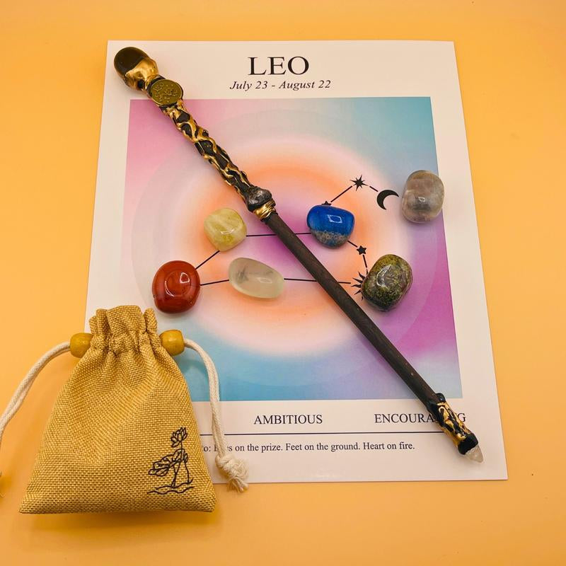 [Magic Crystal] Zodiac Crystal Magic Wand (With No Light) and Zodiac Crystal Stones Set - Handcrafted Wand & Constellation Stones - Cosplay, Magic Props, Gemstone Collection, Party Supplies, Fun Fidget Toy, Holiday Decor - Gift for Christmas, New Year