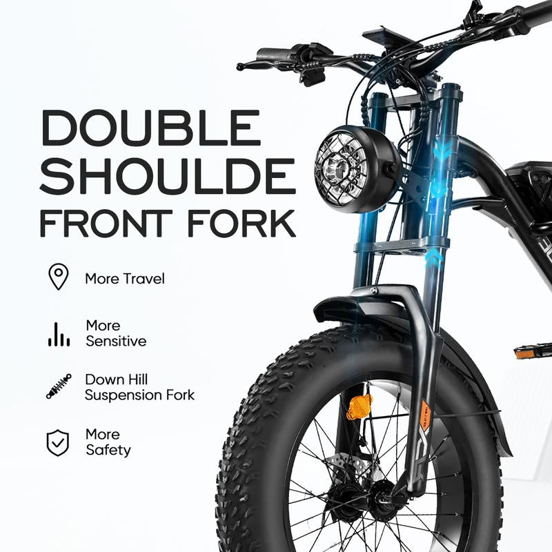 DRIFT.SLIDE 1500W Peak Power Electric Bike for Adults, 28 MPH 60 Miles Electric Moped Style Bike, 48V 20.8 Ah UL 2849 Removable Battery, 7 Speed 20" All Terrain Fat Tire Ebike (J1) Bicycle Light