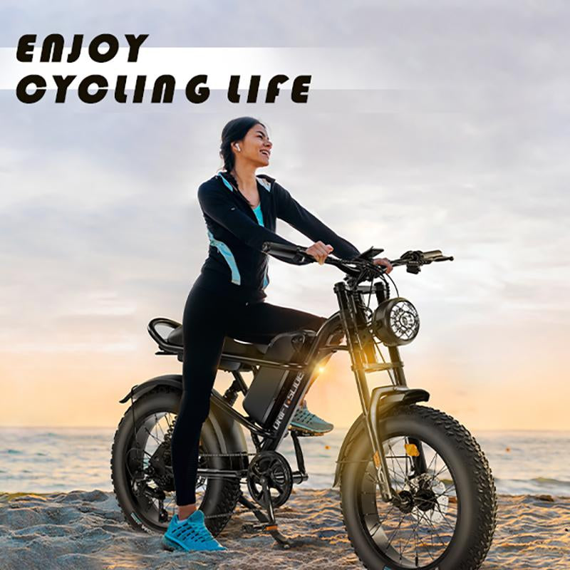 DRIFT.SLIDE 1500W Peak Power Electric Bike for Adults, 28 MPH 60 Miles Electric Moped Style Bike, 48V 20.8 Ah UL 2849 Removable Battery, 7 Speed 20" All Terrain Fat Tire Ebike (J1) Bicycle Light