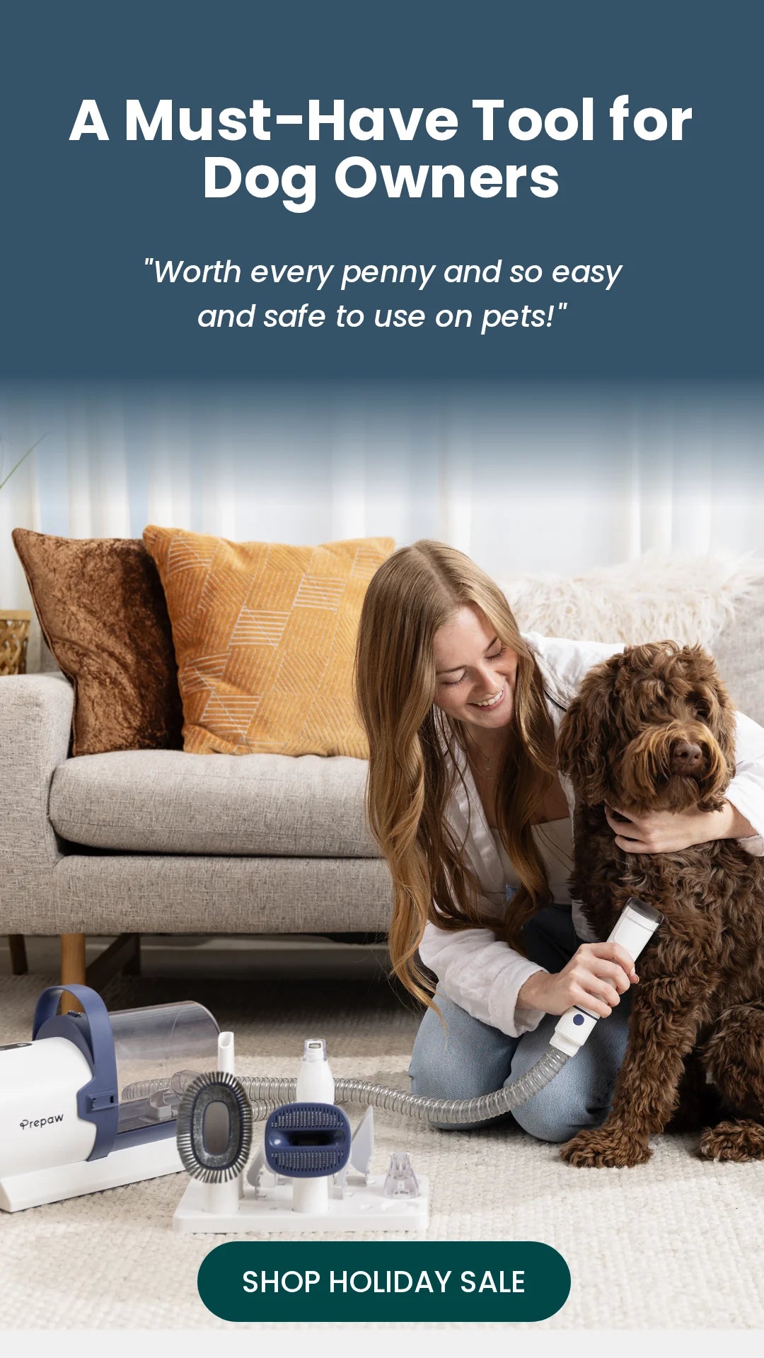 Pet Grooming Vacuum Kit All Inclusive with Paw Trimmer & Nail Grinder - 11000Pa Powerful Suction with HEPA Filter