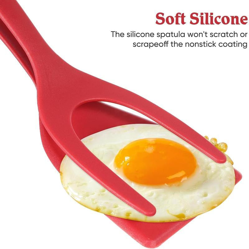 2-In-1 Silicone Turner and Spatula Tong-Eggflipper, Versatile Kitchen Cooking Tool for Eggs,Pancakes, French Toast & Omelets-Kitchenutensils
