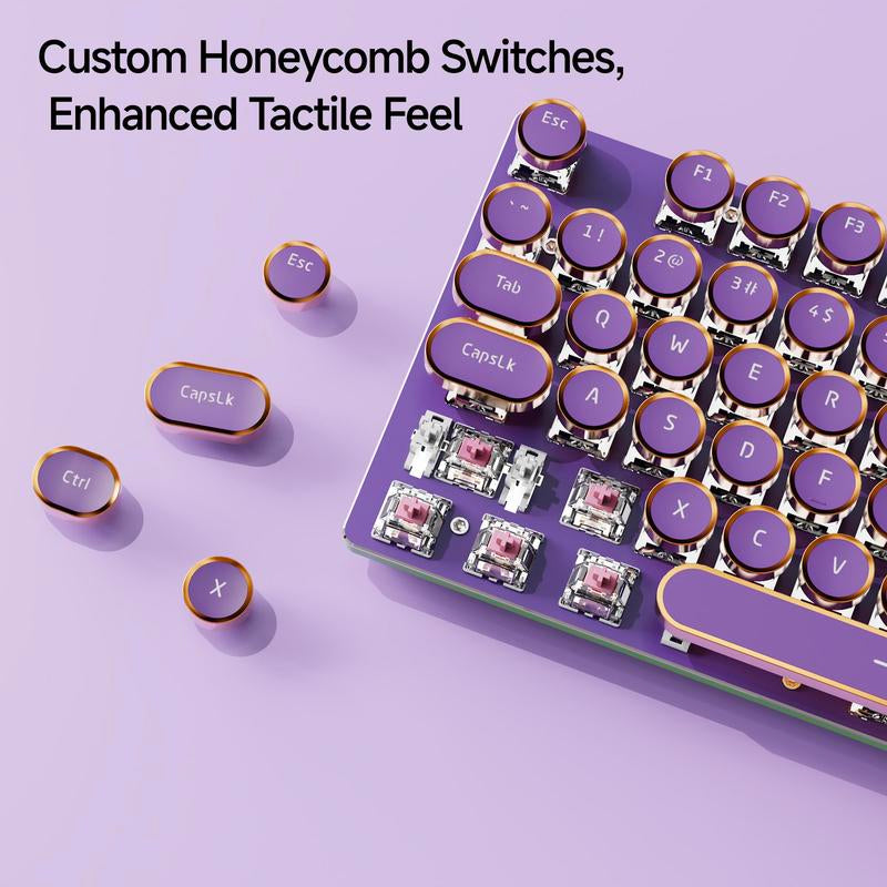EWEADN V20 Typewriter Wireless Mechanical Keyboard, White Backlit, Steampunk Design, Metal Knob, Triple-Mode Gaming Keyboard