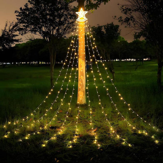 Solar Powered Waterfall Decorative Light, Star Waterfall Tree Light 8 Modes, Suitable for Outdoor Decoration Garden Yard Terrace Holiday Decoration